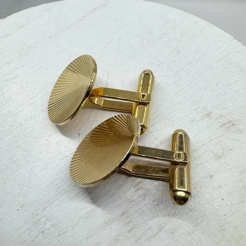 Hayward Vtg MCM Cufflinks Round Gold Tone Starburst Textured Menswear Wedding